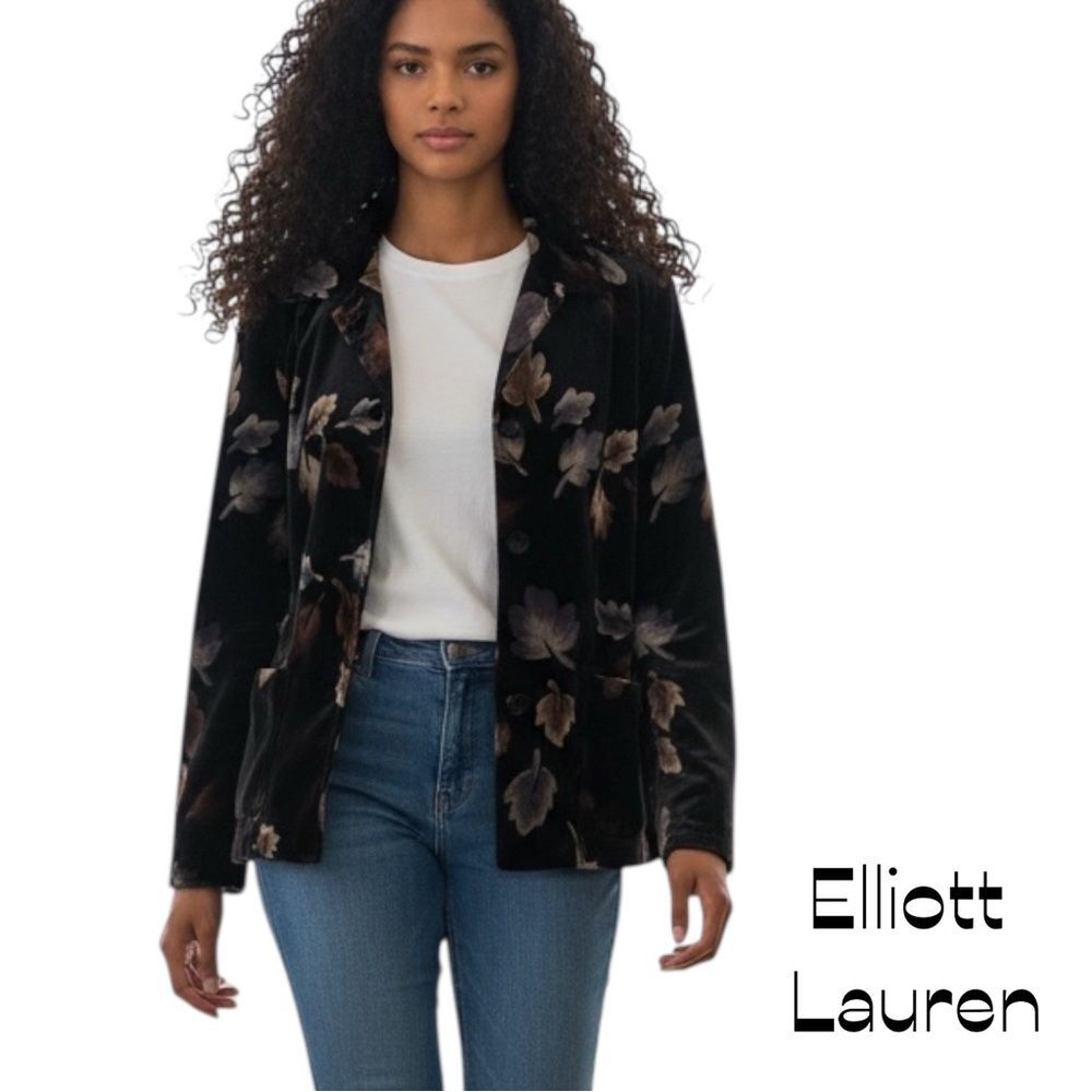Elliott Lauren Black Velvet Metallic Floral Blazer Jacket NWOT Size M WhimsiGoth